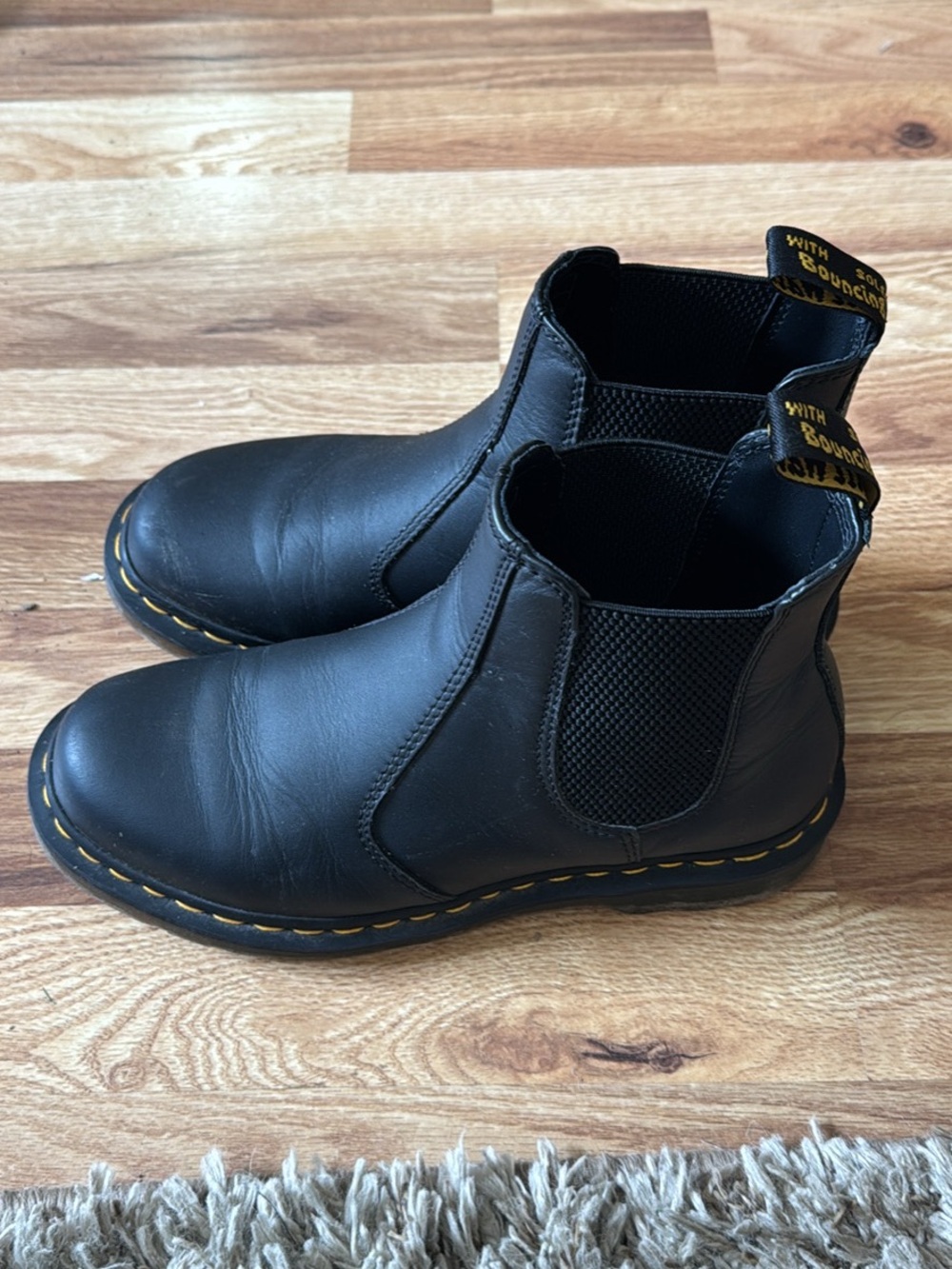Dr. Martens Black Chelsea Ankle Boots with Yellow Stitching
